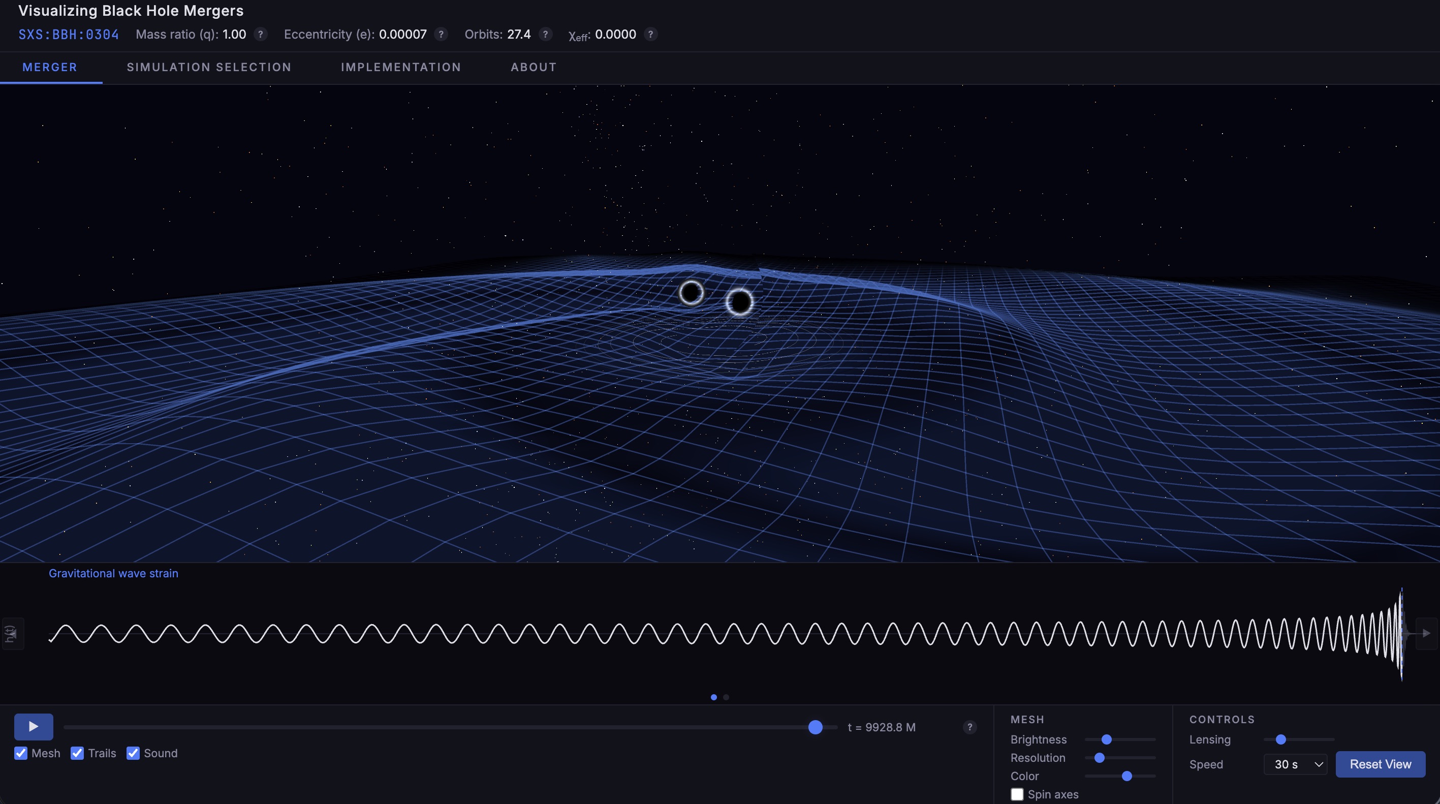 Black Hole Binary Simulator screenshot